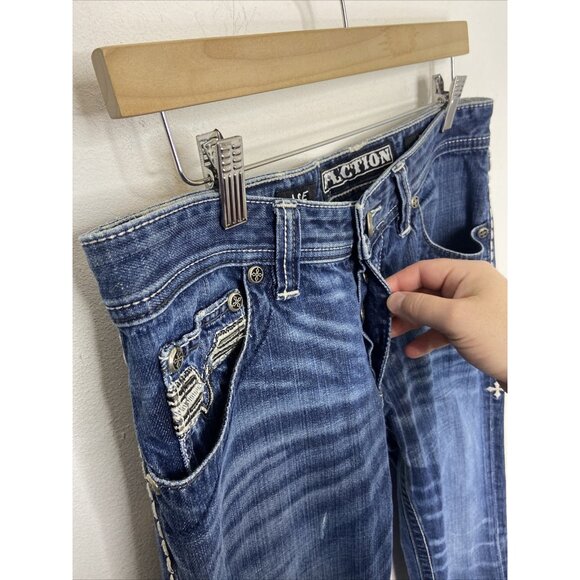 Affliction Ace Men 31X29 Jeans Denim Straight Biker Thick Stitch Hemmed - Picture 5 of 7